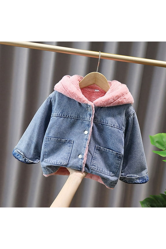 Girls' Denim Jacket Baby Thick Clothes Children's Warm Cute Padded Jacket Big Girls Long Coats Wool Coats for Little Girls Coat Rack for Girls Bedroom Wall Coat down Girls Metallic Girls