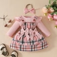 thumbnail image 1 of Hauaitttt Girls Short Sleeve Ribbed Romper Bodysuit Bowknot Plaid Suspender Skirts Outfits Clothes for Girls, 1 of 8