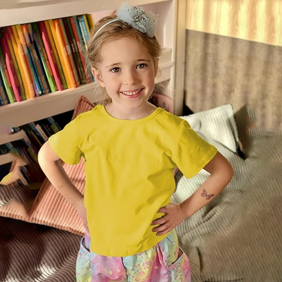 Hauaitttt Girls Summer Tops Short Sleeve Tee with Back Bow Design Casual Round Neck Shirt for Toddler Kids Age 1 8 Years Outdoor Play School Everyday Wear Soft Comfortable Breathable Spaghetti Strap