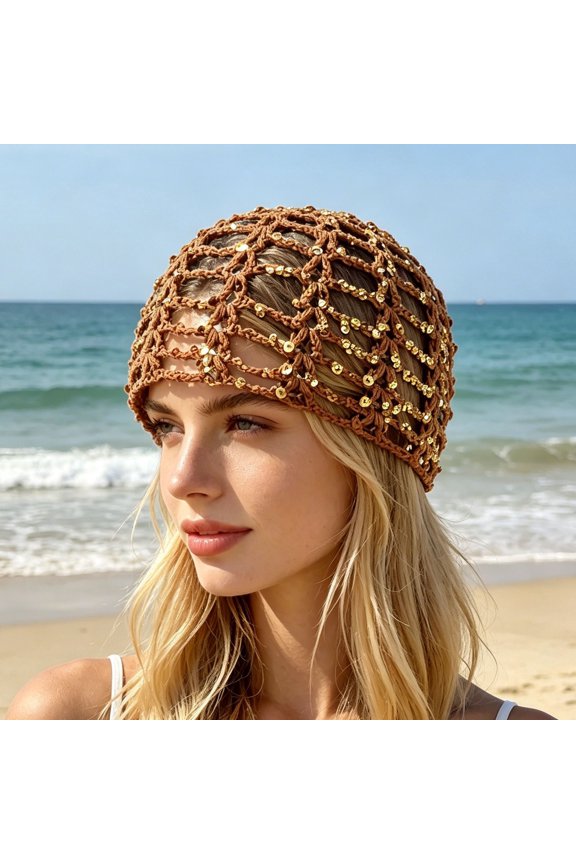 Glitter Sequin Mesh Boho Hollow Out Hat for Beach Travel Party Fashion Male French Gondolier Hat for Men and Women Caps Women Hat Womens for Men French French Officer Hat Woman French Hat