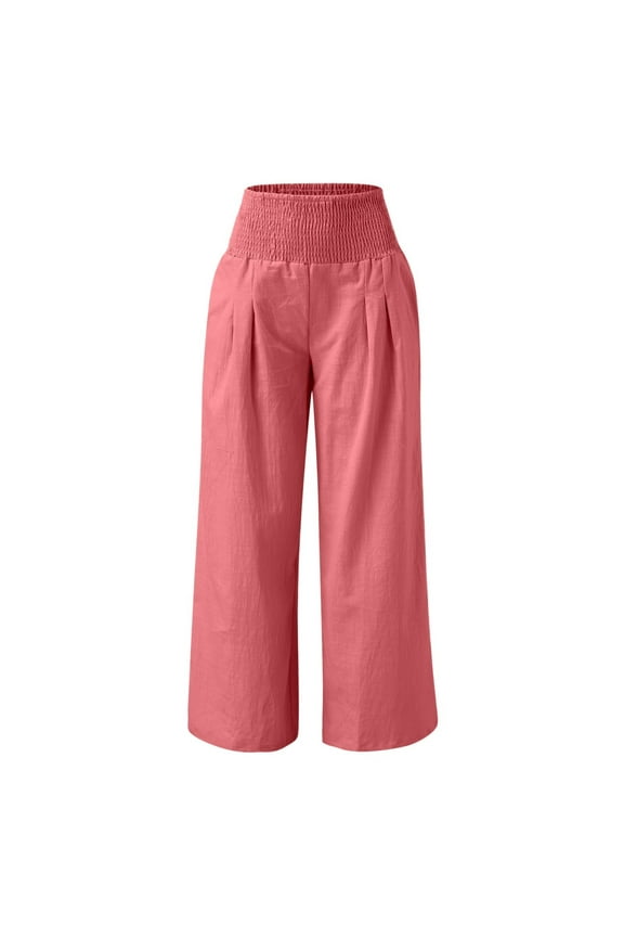 High Waist Wide Leg Palazzo Pants for Women Smocked Elastic Waist Loose Comfy Casual Pajama Pants Pockets Sweat for Women Pants Stretch Pants Womens Casual Loose Ripped Denim Pants Straight