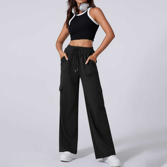 Hauaitttt High Waisted Women Wide Leg Sports Pants with Pockets Casual and Relaxed Utility Joggers for Active Wear Pants Suit Women Casual Women Pants Casual Work plus Casual Pant Suits for Women