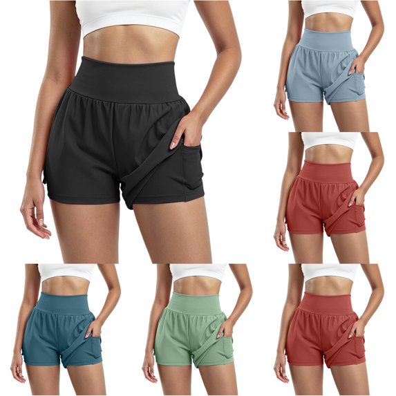 Hauaitttt High Wlex Yoga Shorts for High Waisted with Inner Layer and Back Zipper for Breathable Comfort Scrunch Yoga Shorts for Women Loose Shorts Women Exercise Shorts Shorts Pack Women's Shorts