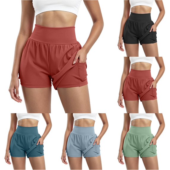 Hauaitttt High Wlex Yoga Shorts for High Waisted with Inner Layer and Back Zipper for Breathable Comfort Scrunch Yoga Shorts for Women Loose Shorts Women Exercise Shorts Shorts Pack Women's Shorts