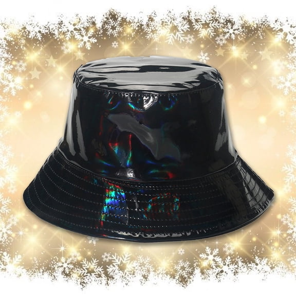 Hauaitttt Hop Street Gold and Silver Basin Hat for Men and Women Stage Performance Metal PU Fisherman Hat Rain Hat Summer Bucket Hat Coneflower 54 Herringbone Fish Hat Vintage Bucket Hat Hats Ladies