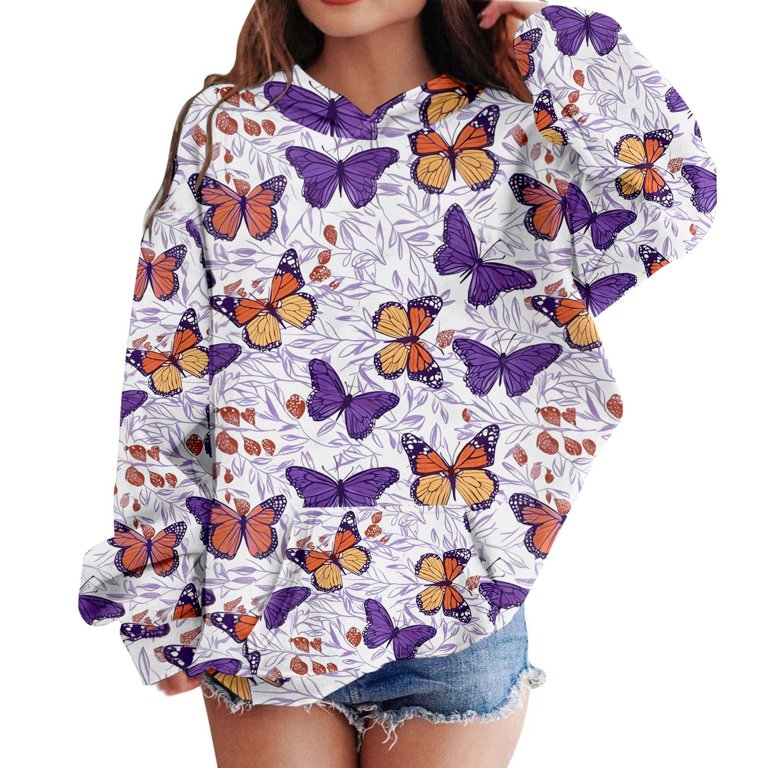 Hauaitttt Kids Girls Erfly Print Long Sleeve Hooded Sweatshirt