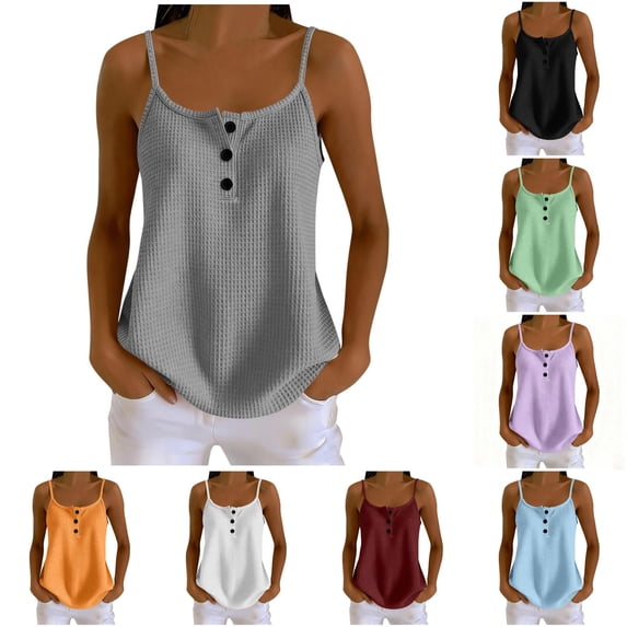 Hauaitttt Knit Adjustable Camisole with Button Details for – Stretchy Tank Top Without Sleeves and Seaming Sports Top Women