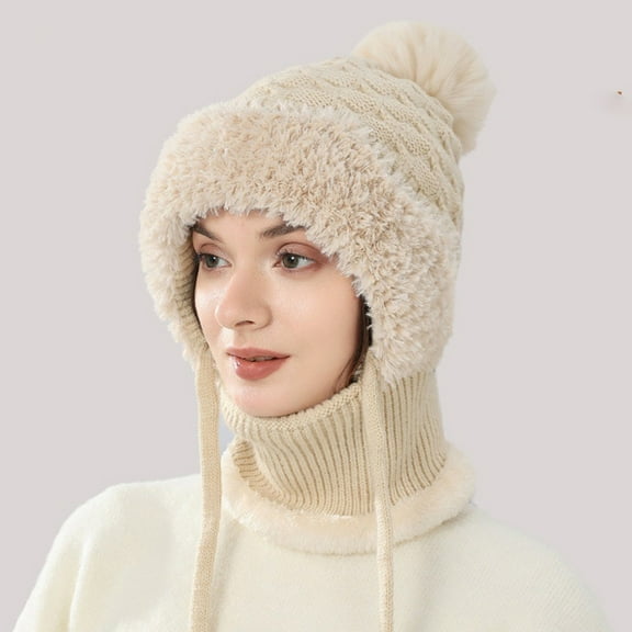 Hauaitttt Knitted Hat Women's Winter Neck Outdoor Cycling Windproof Velvet Thickened Hat Scarf Hat Gloves Set Women Scarf Hat Gloves Set Men Scarf Hat Gloves Scarf Hat Gloves Set Scarf Hat Gloves for