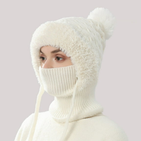 Hauaitttt Knitted Hat Women's Winter Neck Outdoor Cycling Windproof Velvet Thickened Hat Scarf Hat Gloves Set Women Scarf Hat Gloves Set Men Scarf Hat Gloves Scarf Hat Gloves Set Scarf Hat Gloves for