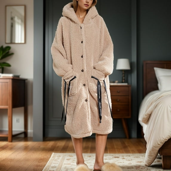 Hauaitttt Ladies' Autumn and Winter New Shu Velvet Padded Robe Lengthened Bathrobe Shower Towel Wrap for Women Cloth WomanRobe Long plus Size Womens Towel Wrap with Pocket Womens Shawl Wrap