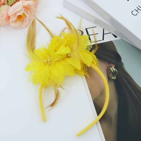 Hauaitttt Ladies Carnival Feather Headband Flower Headband European and Parties Popular Bridal Vintage Headband Hair Accessories Hear Bend Arm Bands Hoop Headbands for Women Steel Headband Headbands