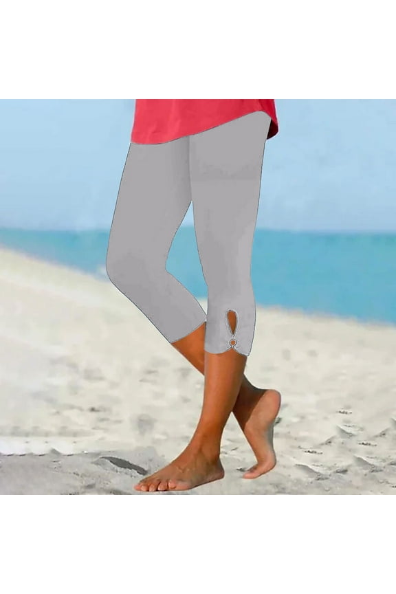 Ladies Casual Comfort Printed Stretch High Waist Elastic Cropped Pants Resort Style Beach Leggings Stacked Leggings Set Womens Workout Clothes Cute Pants plus Size Womens Running Leggings