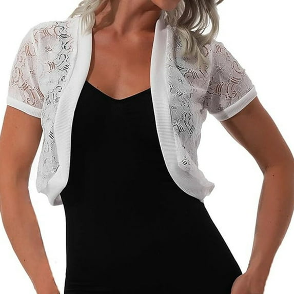 Hauaitttt Ladies' Casual and Fashionable Summer Versatile Short Sleeved Chiffon Shawl with Hollowed Out Lace Cardigan Shawl Scarf Wrap Shawl Scarf Blanket for Women Dress plus Size Wrap for Women
