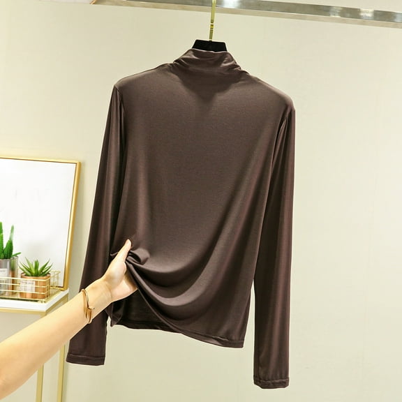 Hauaitttt Ladies' Casual High Neck Solid Color Tight Warm Close Fitting Long Sleeved Base Layer Shirt Top Thermal Wear Men Thermal Tops for Men 3xl Ladies Thermal Tops V Neck Mens Underwear with