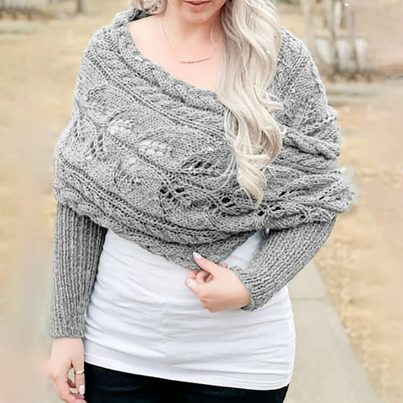 Hauaitttt Ladies Fashion Casual Autumn Winter Outdoor Solid Color Hollow Thickened Comfortable Double Sleeve Shawl Scarf Scarf with Sleeve Sweater Scarf Womens Wrap Winter Shawl Wraps for Women Plaid