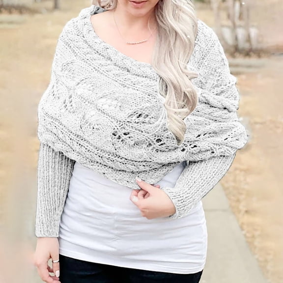 Hauaitttt Ladies Fashion Casual Autumn Winter Outdoor Solid Color Hollow Thickened Comfortable Double Sleeve Shawl Scarf Scarf with Sleeve Sweater Scarf Womens Wrap Winter Shawl Wraps for Women Plaid