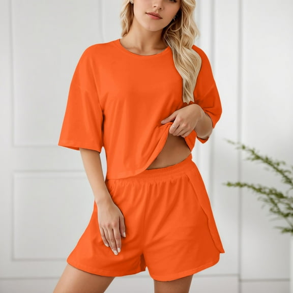 Hauaitttt Ladies Fashion Pajama Set Solid Color Loose Shorts Set Tops for Women Sleepwear Pajamas for Women Pants Set Camping Pajamas for Women Pajama Button Shirts for Women Womens Christmas Pajamas