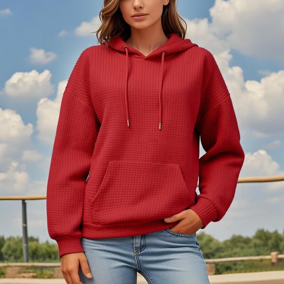 Hauaitttt Ladies' Fashionable and Casual Solid Color Round Neck Long Sleeved Pocket Sweatshirt and Hoodie Snap Pullover Hoodie Long Sweater Dress Lightweight Pullover Women Winter Hoodies for Women