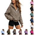 thumbnail image 1 of Hauaitttt Ladies Solid Color Hoodie Sweatshirt for Everyday Comfort Cozy Lined Top Lightweight Zip Hoodie Women, 1 of 6
