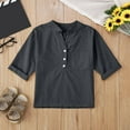 thumbnail image 1 of Hauaitttt Linen Shirts for Girl 3/4 Sleeve V Neck Blouses Buttons Loose Fit T Shirts Solid Color Summer Holiday Tops Cute Shirts for Girls Size 8 Girls Yoga Tops Crop Kids Girl Dress Lace T Fall Tops, 1 of 4