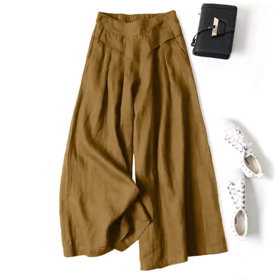 Hauaitttt and Linen Wide Leg Pants Skirt Pants for Women with A Loose and Semi Elastic Fit High Waist Effect Cropped Pants Athletic Maternity Women Pants Casual Straight Skirt Pants for Women Casual