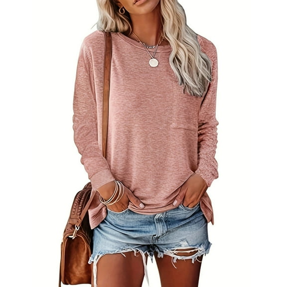 Hauaitttt Loose Fit Round Neck Long Sleeve Solid Color T Shirt for Women Casual Top Athletic T Shirt Women Womens Long Sleeved Tee Shirt Womens Long Sleeve Shirts Athletic Top Short Sleeve Scrub