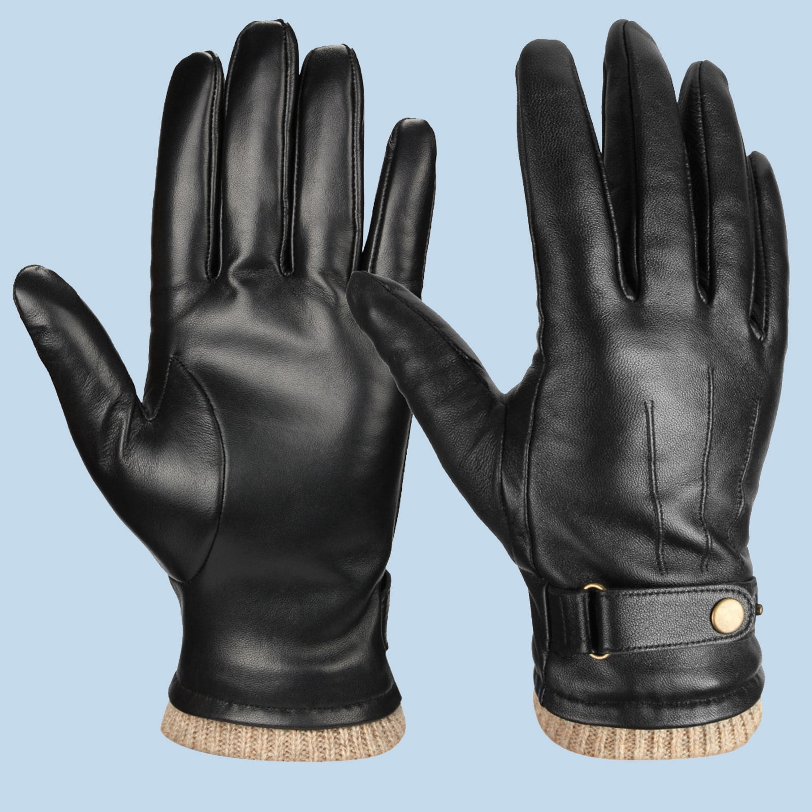 Hauaitttt Male and Female 2025 Autumn and Winter Solid Color Versatile Windproof and Thick Cold Leather Gloves Women Gloves Mittens for Women Cold Weather Heated Winter Ski Gloves Mittens Men Women