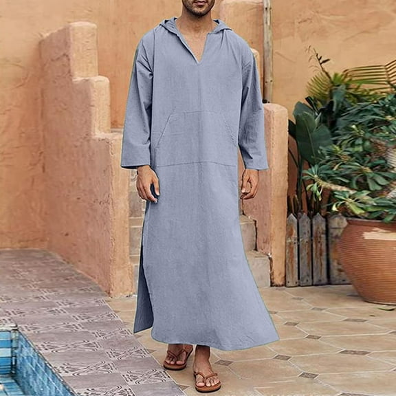 Hauaitttt Men's Arab Casual Long Sleeve Hooded Pocket Loose Robe Shirt Robe Hijab Burka Womens Hijabs Traditional Dresses for Girls Women Maxi Dress plus Size Dress Clothes for Women Summer Long