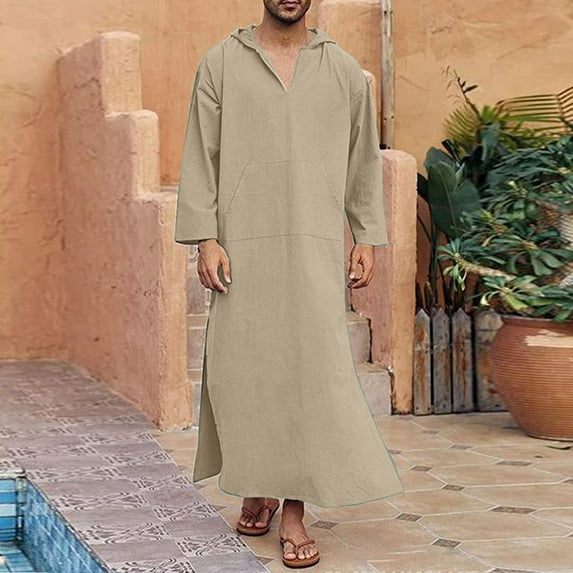 Hauaitttt Men's Arab Casual Long Sleeve Hooded Pocket Loose Robe Shirt Robe Clothes Women Hijab for Girls Prom Dresses Two Piece Nigerian Dresses for Women Traditional Girls Maxi Dress Long Sleeve