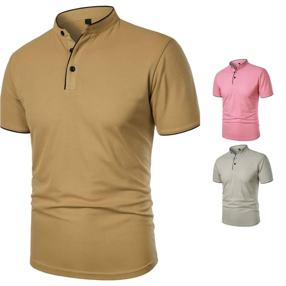 Hauaitttt Men's Shirt with Pure Solid Knit Collar Short Sleeve Button Front Top for Everyday Wear and Comfort Men Short Sleeve Shirt