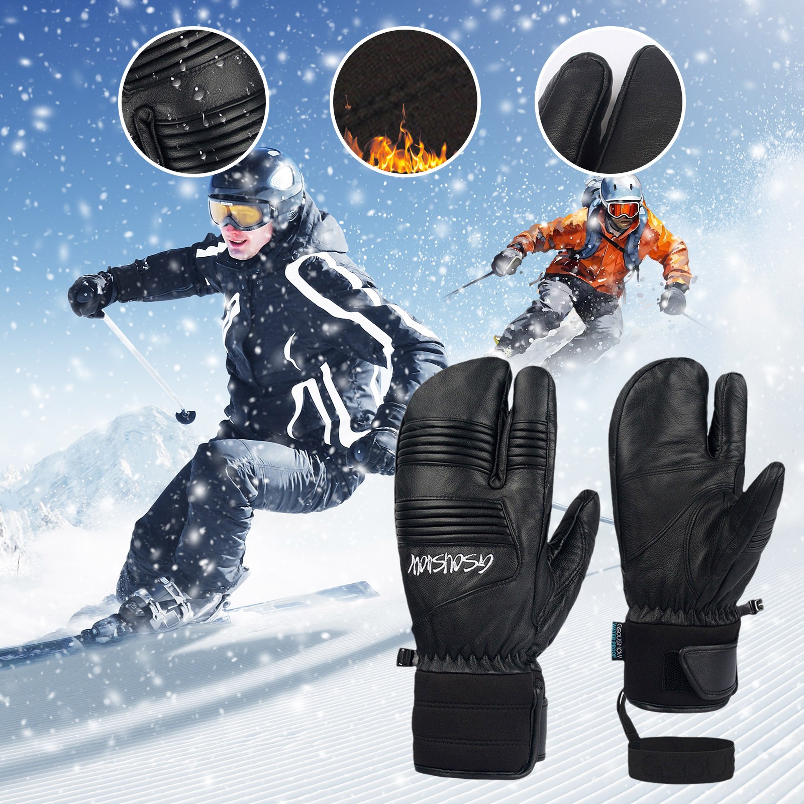 Hauaitttt Men's Ski Gloves Winter Skis Snow Warm Men's Gloves Winter Ski Gloves Sheepskin Material Ski Gloves Gloves Mittens Women Mittens for Women Cold Weather Heated Women Gloves Gloves Mittens