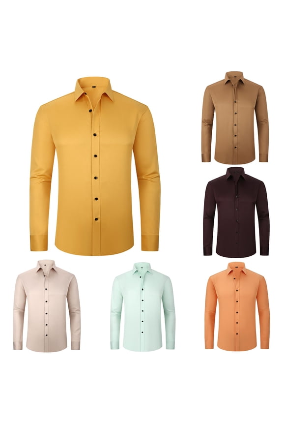 Men's Stretch Slim Fashion Business Casual Solid Color Long Sleeve Shirt T Shirt Men Graphic Medium Tall T Shirts for Men Alt Shirts Tall T Shirts Spandex T Shirt Men Big Mens T Shirts T