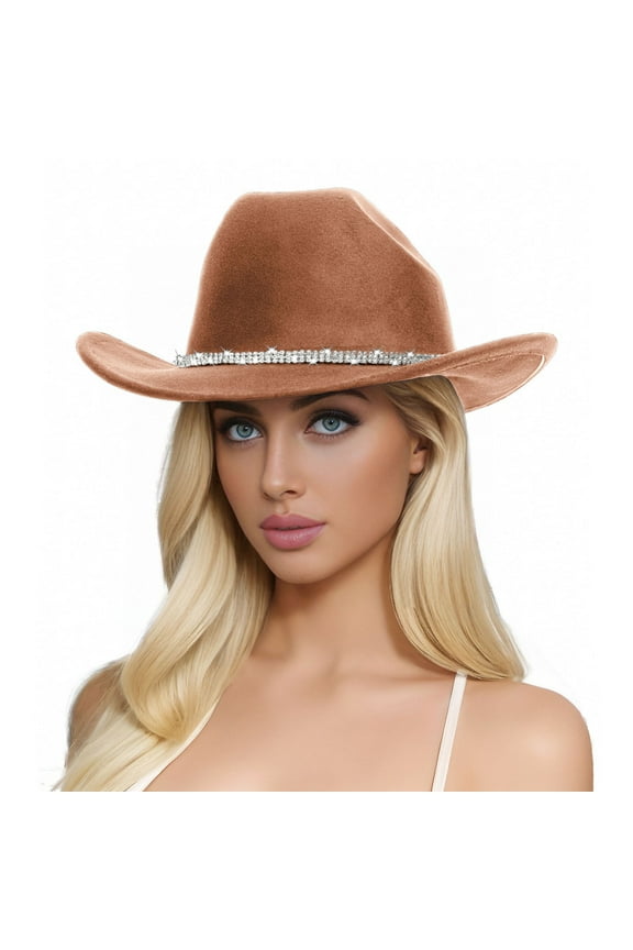 Men's and Women's Woolen Hats Western Cowboy Top Hat Three of Rhinestones Floppy Hat Men Women Ocean Ponytail Hat Size Large Beach Hat Mens Sunhat Solar Power Hats for Men Favorable Apparel