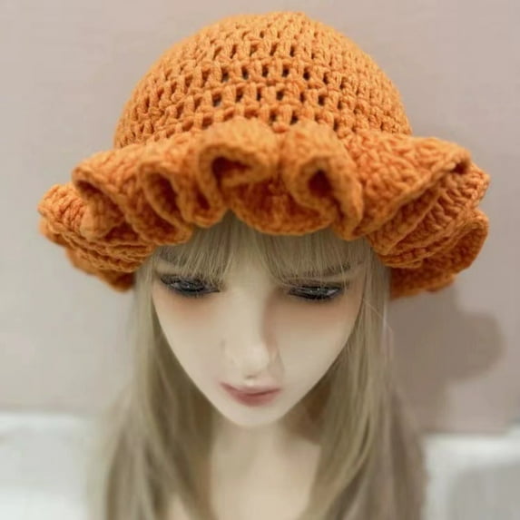 Hauaitttt New Fashionable Autumn and Winter Handmade Crocheted Solid Color Women's Outdoor Fisherman Hat Ruffled Windproof Carnival Hat Woman Summer Hats Camping Hat Men Made for More Hat Nice Visors