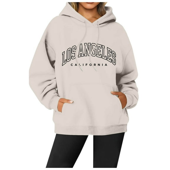 Hauaitttt New Women Letter Printed Round Neck Pullover Street Long Sleeve Pullover Hoodie Woman Sweat Shirt Plain Hoodies Female Sweatshirt Long Zip up Jacket Fall Clothes Women Pullover Hoodies for