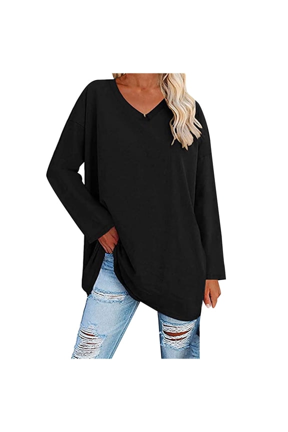 Oversized Women T Shirt 2025 New Multicolor Loose Shoulder Sleeve V Neck Solid Color Women Top Womens Tee Tops Women Solid Shirt Tops for Leggings Short Sleeve Tech Pack Long Sleeve