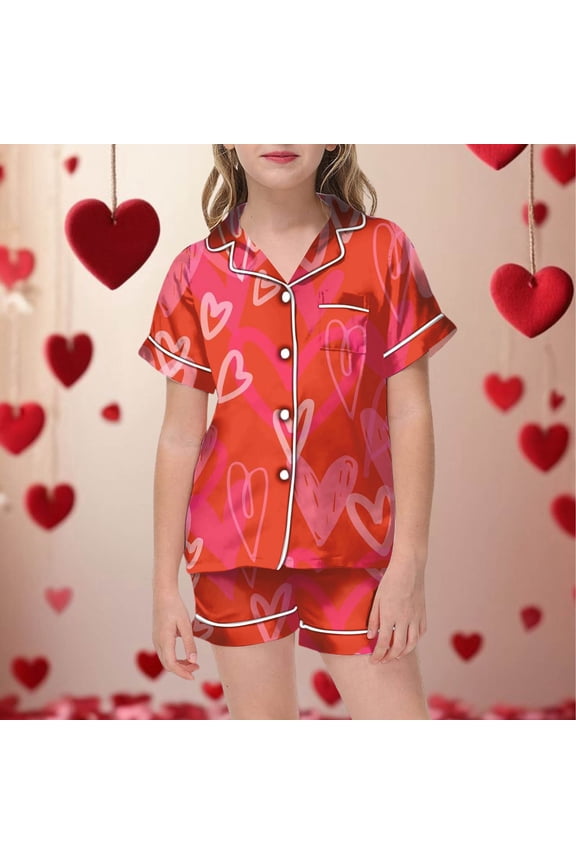 Pajamas for Children Shirt and Pant Set Casual Sleepwear Set with Pockets for Valentine's Day Shirt Teen Girl Crop Top Toddler Girl T Shirt Baby Girl 3 Month Baby Girl Bundle Clothes Child