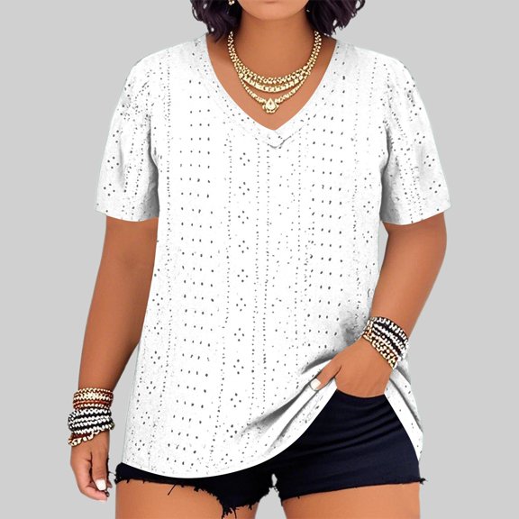 Hauaitttt Plus Size Women's V Neck Solid Color Short Sleeve T Shirt Loose Fit Top for Casual Wear Womens Turtleneck Long Sleeve Loose Work Tops Women Ringer Tee Long Sleeves Women Shirt Long Sleeve