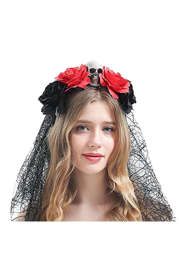 Rose Flower Headband Day of The Dead Mexican Gothic Skeleton Lace Headdress Fancy Dress Girl Headdress Wedding Accessories Sweat Bands Boys Headbands for Boys Headbands Men Basketball Head