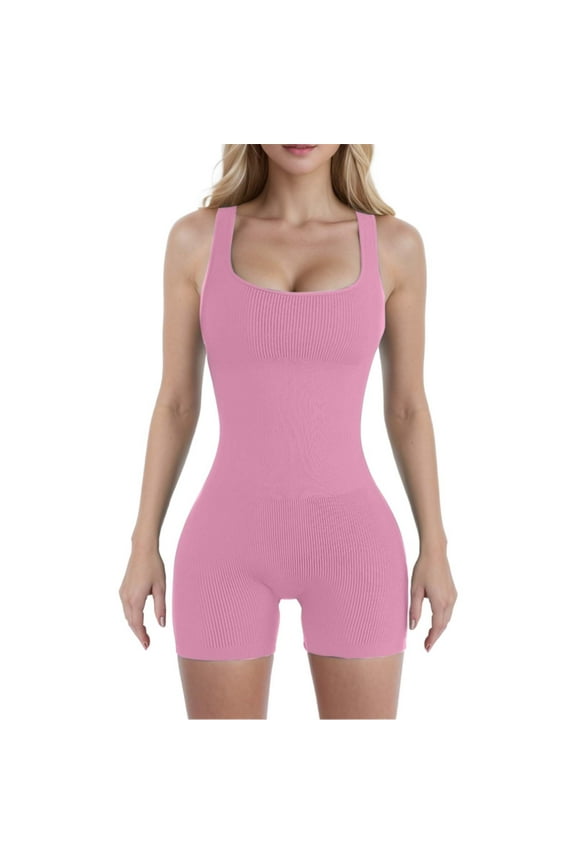 Seamless Yoga Bodysuit with Removable Padded Bra & Threaded Spandex Shorts Women Compression Workout Sweat Suits for Women Set Women Pants Suit Set Yoga Mat and Weights Set Yoga Workout