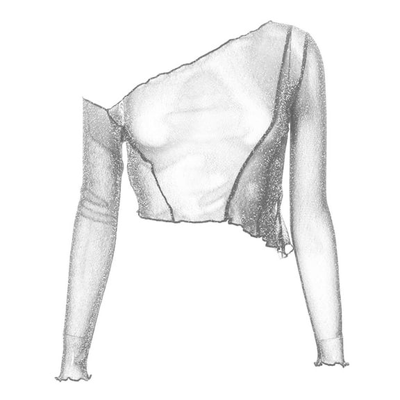 Hauaitttt Shimmering Solid Color Mesh Top | Long Sleeve See Through Midriff | Fashion Party Wear Shirt for Juniors All Womens Shirts Long Sleeved Yoga Shirts Women Walking T Shirts Women Long Sleeve