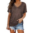 thumbnail image 1 of Hauaitttt Short Sleeves V Neck Plain Color Soft Loose Fitting Summer T Shirts Women Long Shirt Women T Pack Running Shirts Women Casual Shirts Shirts for Women Casual Summer Shirts Women Casual Long, 1 of 6