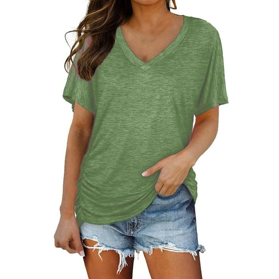 Hauaitttt Short Sleeves V Neck Plain Color Soft Loose Fitting Summer T Shirts Women Long Shirt Women T Pack Running Shirts Women Casual Shirts Shirts for Women Casual Summer Shirts Women Casual Long