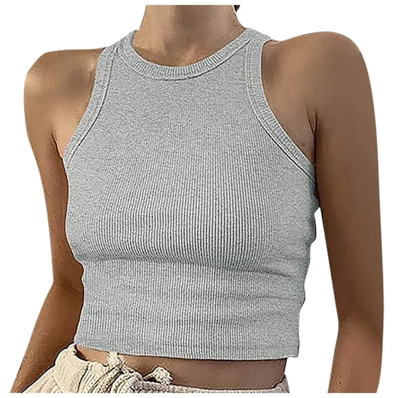 Hauaitttt Short Tops Solid Women's Vest Color Sleeveless Tank Neck Round Women's Blouse Padded Shirt Back Showing Tops Big and Tall Top Compression Top Women Running Corset Top with Sleeves Baseball