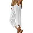 thumbnail image 1 of Hauaitttt Shorts for Women Knee Length Linen Capris Lightweight Summer Straight Leg Beach Shorts with Pockets Solid Drawstring Casual Linen Pants Women Trousers Womens Casual Pants Petite Short Fancy, 1 of 4