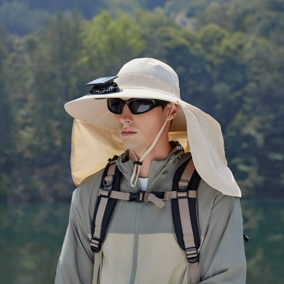 Hauaitttt Solar Fan Bucket Hat for Men Women UPF50  Sun Wide Brim Outdoor Sports Summer Fishing Hat with Technology Hiking Hat Ladies Bucket Hat 56 Summer Floppy Hat Summer Hat Bucket Hat With