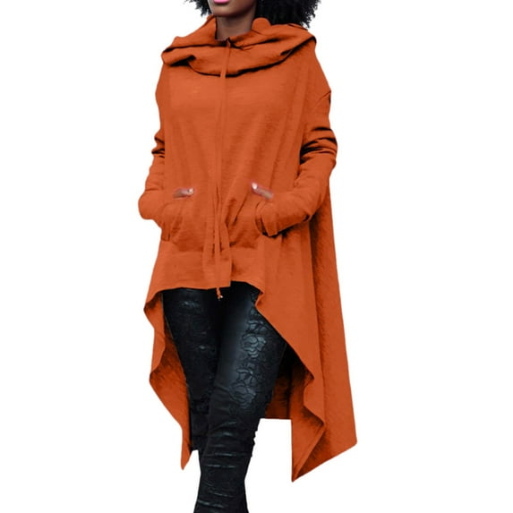 Hauaitttt Solid Irregular Long Size Tops Sleeve Women Sweatshirt Hood Plus Blouse Sweater Women's Blouse Short Sleeve Athletic Shirt Women Casual Tee T Shirt Cheer Long Sleeve Shirt Exercise Shirt