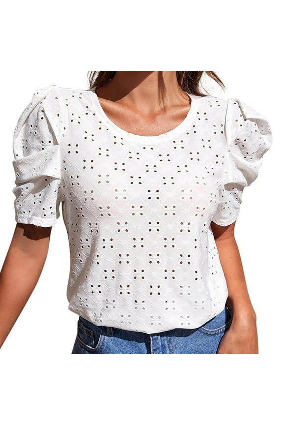 Spring and Summer New Short Sleeve Round Neck Women Chiffon Ruffle Sleeve Blouse Girl Top Loose Women T Shirt Women Soft Turtle Neck Tee Technical Shirts Women Loose Tees for Women Dark Tee