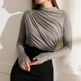 thumbnail image 1 of Hauaitttt Stand Collar Ruched Long Sleeve Tee and Shirt Loose Fit Top Women Lightweight Workout Shirts Women Long Sleeve Woman Shirts Summer Tee Shirts for Women Apparel T Shirt Woman's Summer Tops, 1 of 3