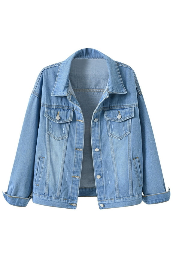 Stylish Women's Denim Jackets for Casual and Wear with Classic Collar Button Details and Pockets Jacket Denim Long Patched Jean Jacket Women Washed Jean Jacket for Old Women Ladies Jackets